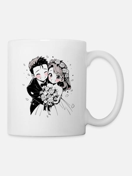 Aquarelle de mariage Anime Chibi mariée et le marié - Mug blanc - blanc