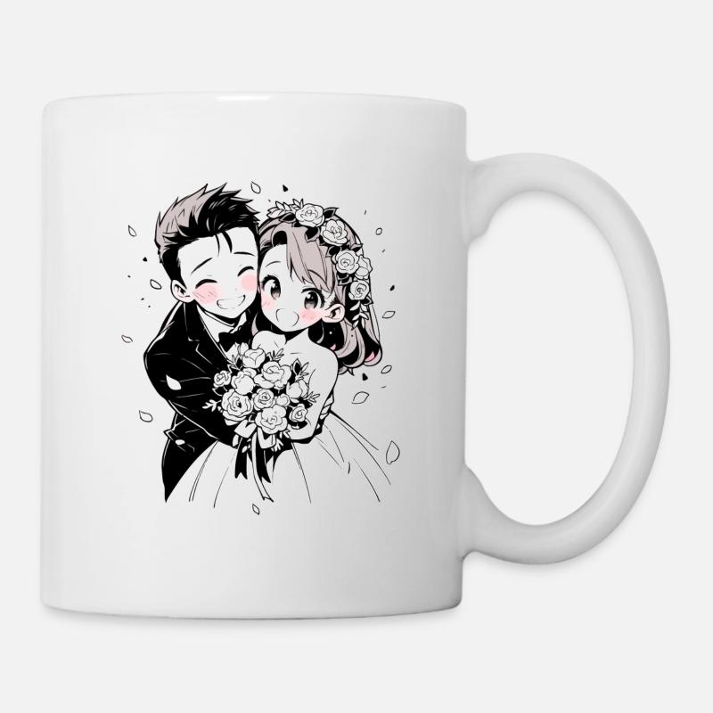 Aquarelle de mariage Anime Chibi mariée et le marié - Mug blanc - blanc
