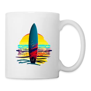 Surfbrett mit Sonnenuntergang - Tasse - Weiß - Rechts