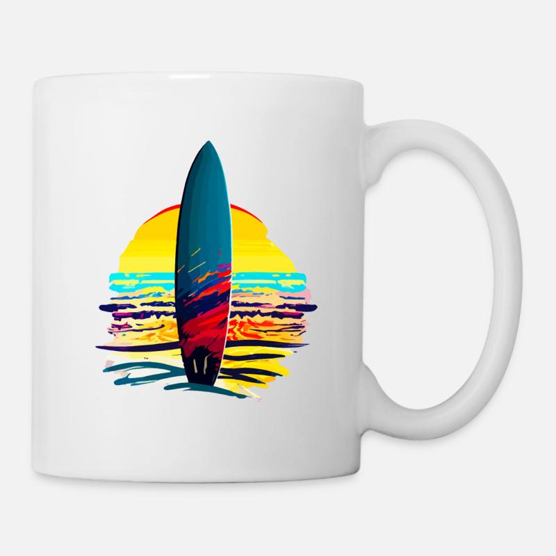 Surfbrett mit Sonnenuntergang - Tasse - Weiß