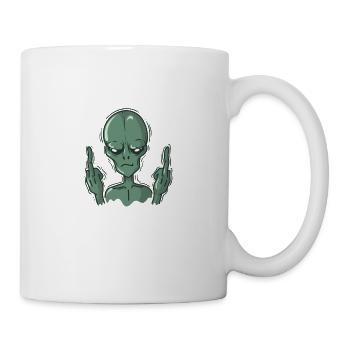Alien shows middle finger - Mug - white - Right