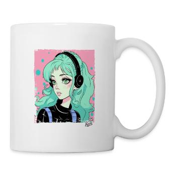 fille de dessin animé écoutant de la musique - Mug blanc - blanc - Droite