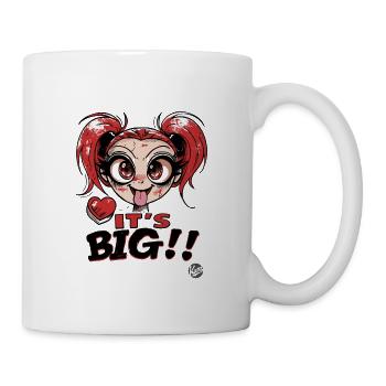 Cartoon girl with love for big things - Mug - white - Right