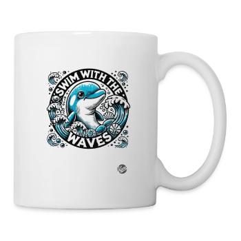 Delfin Design, mit den Wellen schwimmen im Ozean - Tasse - Weiß - Rechts