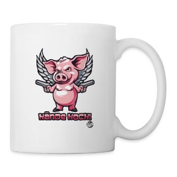 Haut les mains! Cochon de dessin animé avec des ailes - Mug blanc - blanc - Droite
