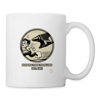 Homme de dessin animé vintage fuyant les problèmes - Mug blanc - blanc - Droite