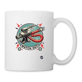 Retro cartoon, flying anvil and hammer - Mug - white - Right
