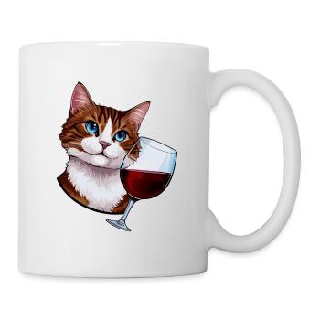 Katze mit Rotwein - Tasse - Weiß - Rechts