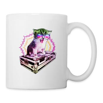 Katze Brille Turntable DJ Disco Club Nachtleben - Tasse - Weiß - Rechts