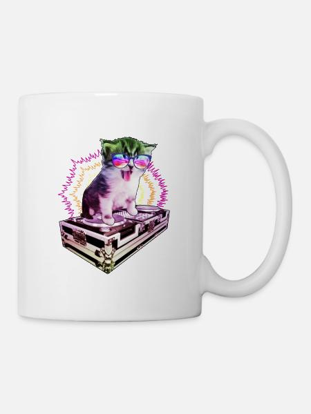 Chat Lunettes Turntable DJ Disco Club vie nocturne - Mug blanc - blanc