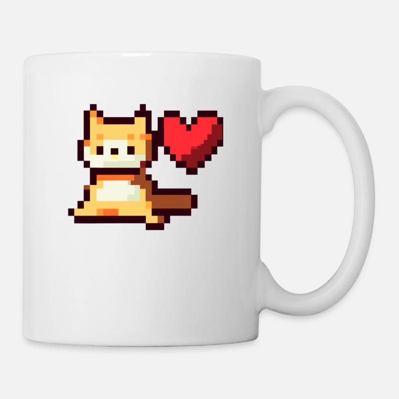 Pixelart, Chat avec cœur - Mug blanc - blanc