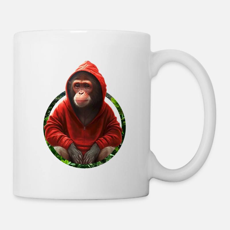 Cooler Affe Schimpanse in roter Kapuzenjacke - Tasse - Weiß