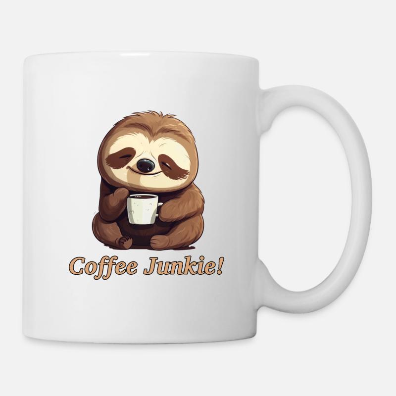 Matin Grouch Café Accro Paresseux Café Junkie - Mug blanc - blanc