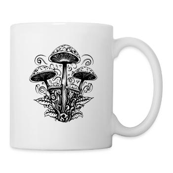 Pilze, Magic mushrooms, Herbst, Wald, Tribal, - Tasse - Weiß - Rechts
