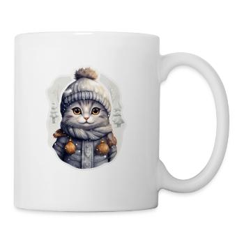 Chat avec chapeau, écharpe et veste dans la neige - Mug blanc - blanc - Droite