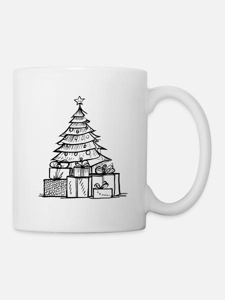 Christmas trees and gifts (sketch style) - Mug - white
