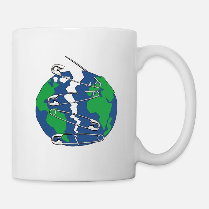Planet Erde mit Sicherheitsnadeln Umweltschutz - Tasse - Weiß