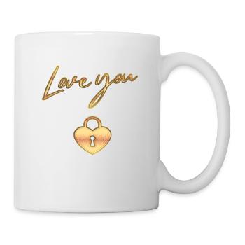 Liebe Love you; Liebesschloss, Paar, Hochzeit - Tasse - Weiß - Rechts