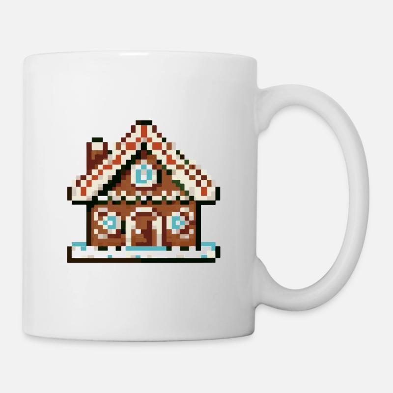 Lebkuchenhaus in Pixel Art - Tasse - Weiß