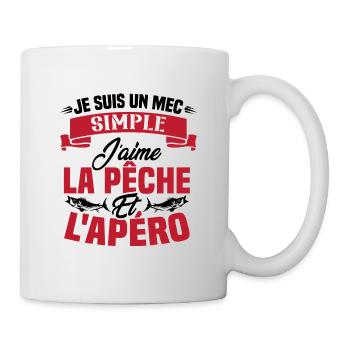 Je suis un mec simple j'aime la pêche et l'apéro - Mug blanc - blanc - Droite