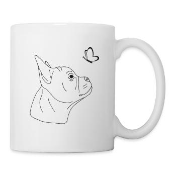 Französische Bulldogge mit Schmetterling - Tasse - Weiß - Rechts