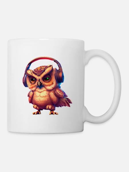 Eule mit Kopfhörer - Tasse - Weiß