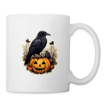 Krähe mit Kürbis Halloween 3 - Tasse - Weiß - Rechts