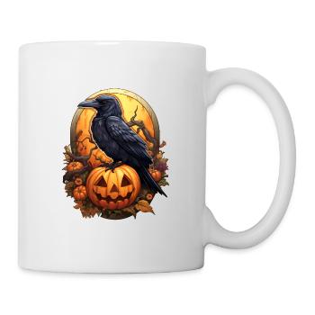 Halloween Rabe auf Kürbis - Tasse - Weiß - Rechts