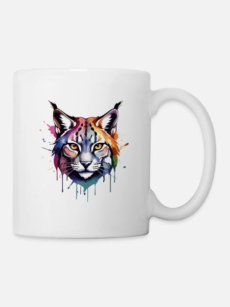 Lynx, Feline, Cool, Cool, Colorful, Watercolor - Mug - white