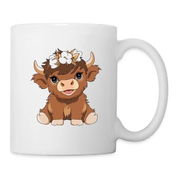 Mignon bébé vache des hautes terres avec une couronne de fleurs - Mug blanc - blanc - Droite
