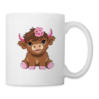 Mignon bébé vache des hautes terres avec une fleur rose - Mug blanc - blanc - Droite