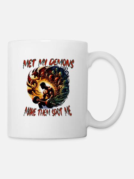Met My Demons – Gym Shirt with Barbell Power - Mug - white