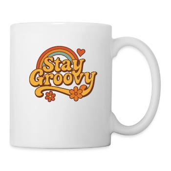 Stay Groovy – Retro Vibes mit Regenbogen & Blumen - Tasse - Weiß - Rechts