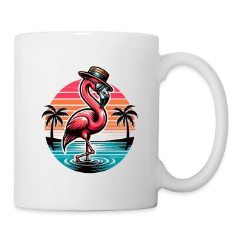 Flamingo with sunglasses – summer motif with palm trees - Mug - white - Right