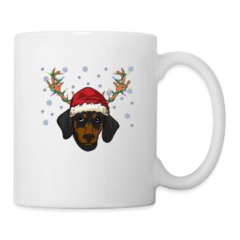 Dachshund puppy with santa hat and antlers - Mug - white - Right