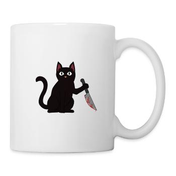 Chat noir avec meurtrier tueur de couteau - Mug blanc - blanc - Droite