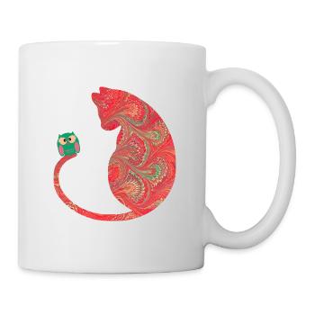 Cat with owl E 91 - Mug - white - Right