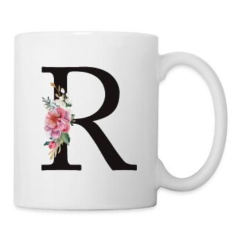 Personalisierbar Monogramm R Floral Rosa Weiß - Tasse - Weiß - Rechts