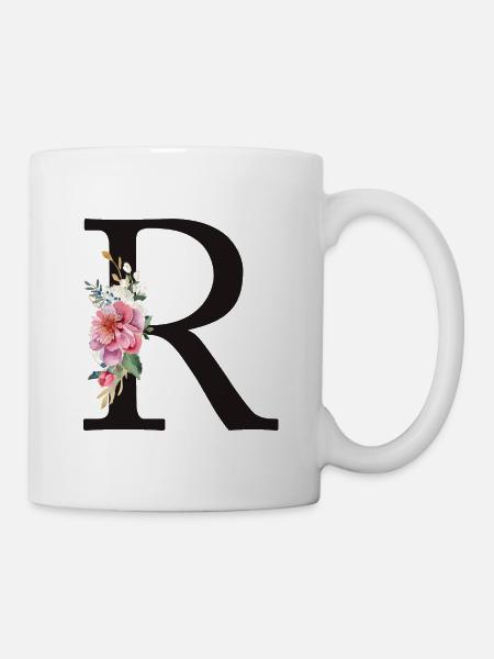 Personalisierbar Monogramm R Floral Rosa Weiß - Tasse - Weiß