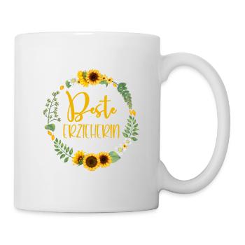 Bester Erzieherin - personalisierbar Sonnenblumen - Tasse - Weiß - Rechts