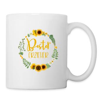 Bester Erzieher - personalisierbar Sonnenblumen - Tasse - Weiß - Rechts