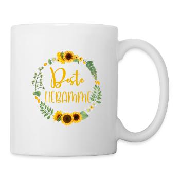 BESTE HEBAMME! Sonnenblumen-Kranz personalisierbar - Tasse - Weiß - Rechts