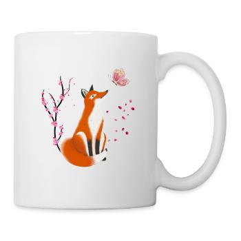 Fox Animal Fox with Flowers and Butterflies - Mug - white - Right