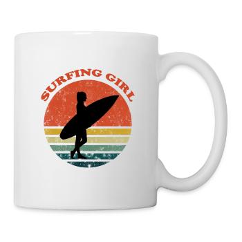 Surfing Girl at the Beach Surfboard Surf Retro - Mug - white - Right