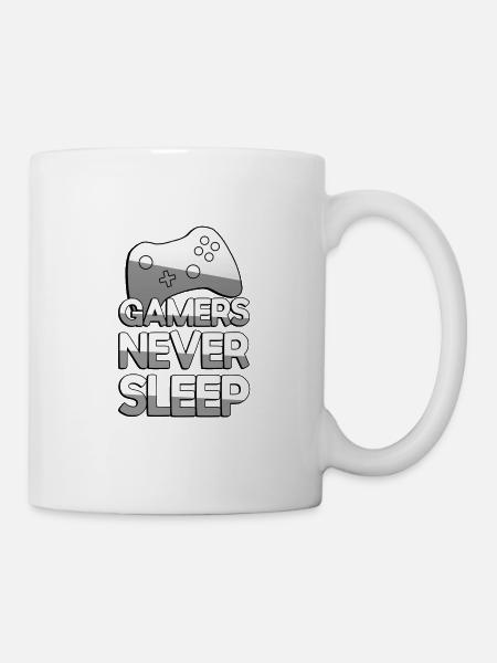 GAMERS NEVER SLEEP + Controller - Gaming - Tasse - Weiß