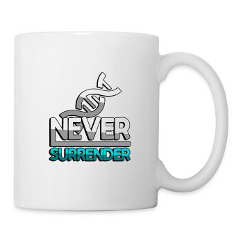 NEVER SURRENDER (Türkis) + DNA - Gaming - Tasse - Weiß - Rechts