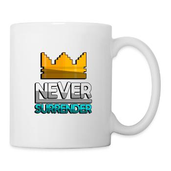 NEVER SURRENDER (Türkis) + King Crown - Gaming - Tasse - Weiß - Rechts