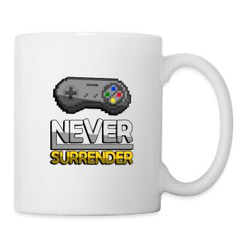 NEVER SURRENDER (Gelb) + SNES Controller - Gaming - Tasse - Weiß - Rechts