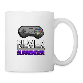 NEVER SURRENDER (Lila) + SNES Controller - Gaming - Tasse - Weiß - Rechts
