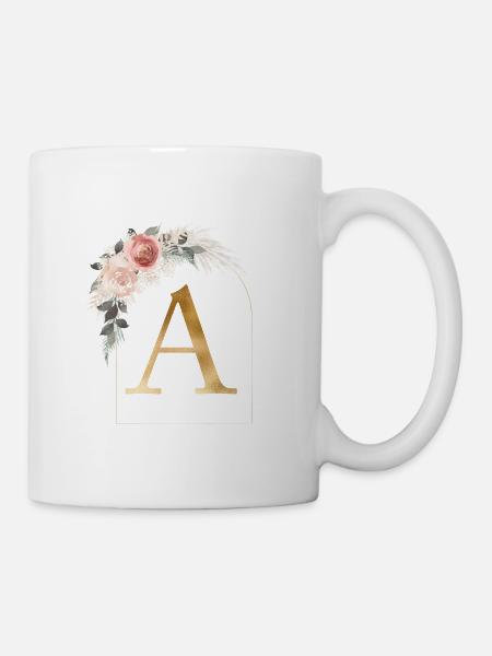 Personalisierbar Monogramm A Blumen Bogen - Tasse - Weiß